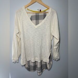 Pilcro Cream Long Sleeve with Gray Plaid Detail